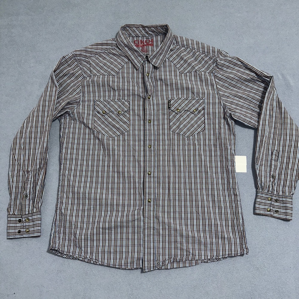 Cinch Button-Up Shirt‎ Modern Fit Long Sleeve Plaid Multicolor Mens Size XXL